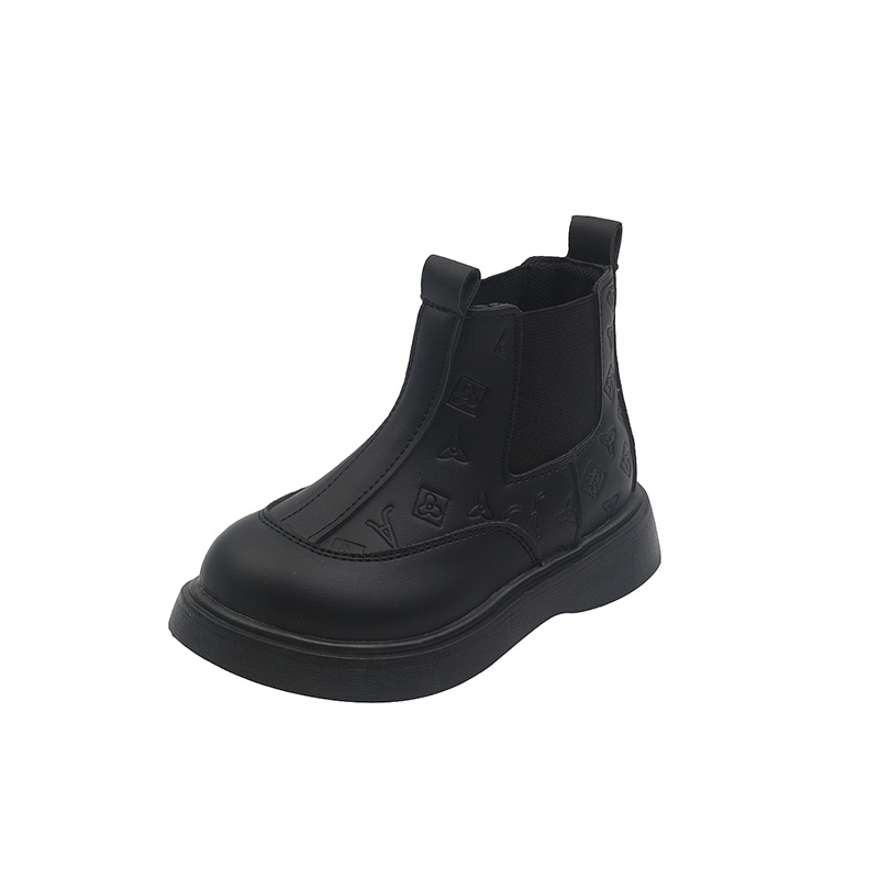 Bottes Martin en cuir à semelle souple pour fille et garçon, bottes simples noires, Style britannique, à la mode, courtes, nouvelle collection automne 2023_voghion.com