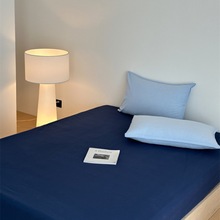 ins棉床笠单件纯色简约蓝色床垫保护套床罩褥子套1.5m1.8米F^