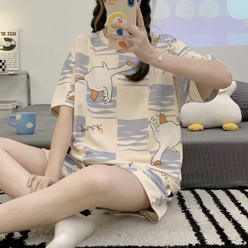 2025 New Arrival Pajamas Women's Short Sleeve Summer suit Korean Style Student Sweet Cute Cartoon Loose plus size Home Clothes