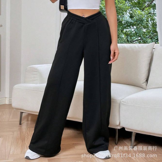 2023 pantalones casuales sueltos de mujer transfronteriza AliExpress cómodos pantalones de Casa de color sólido Pantalones deportivos casuales de pierna ancha image 3