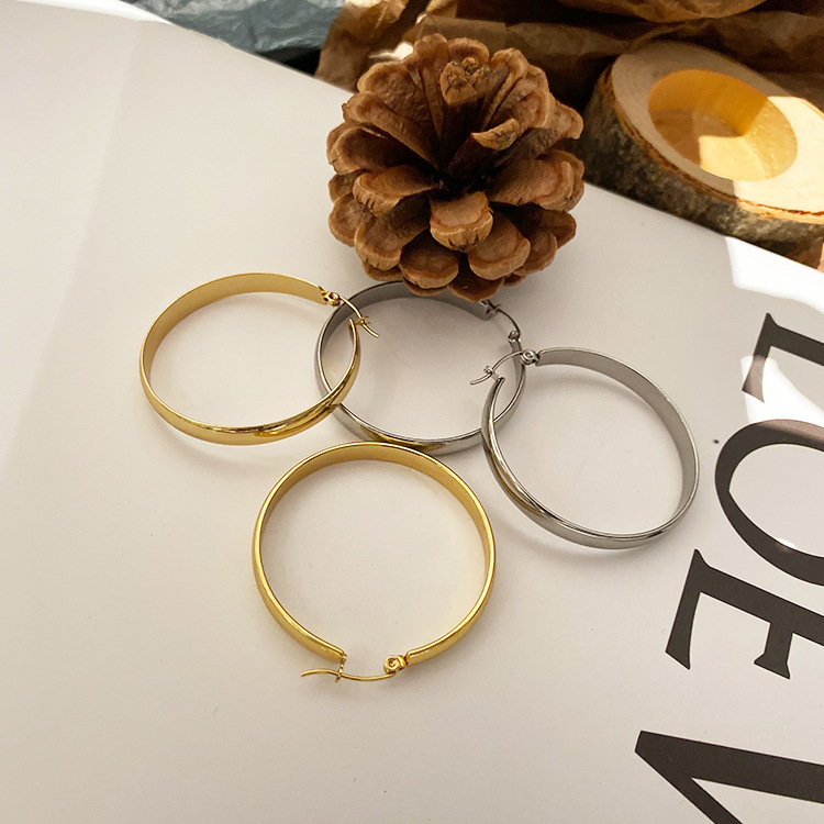 1 Pair Quantity Daily Occasion 1 Pair Simple Style Geometric Solid Color Plating Titanium Steel Hoop Earrings
