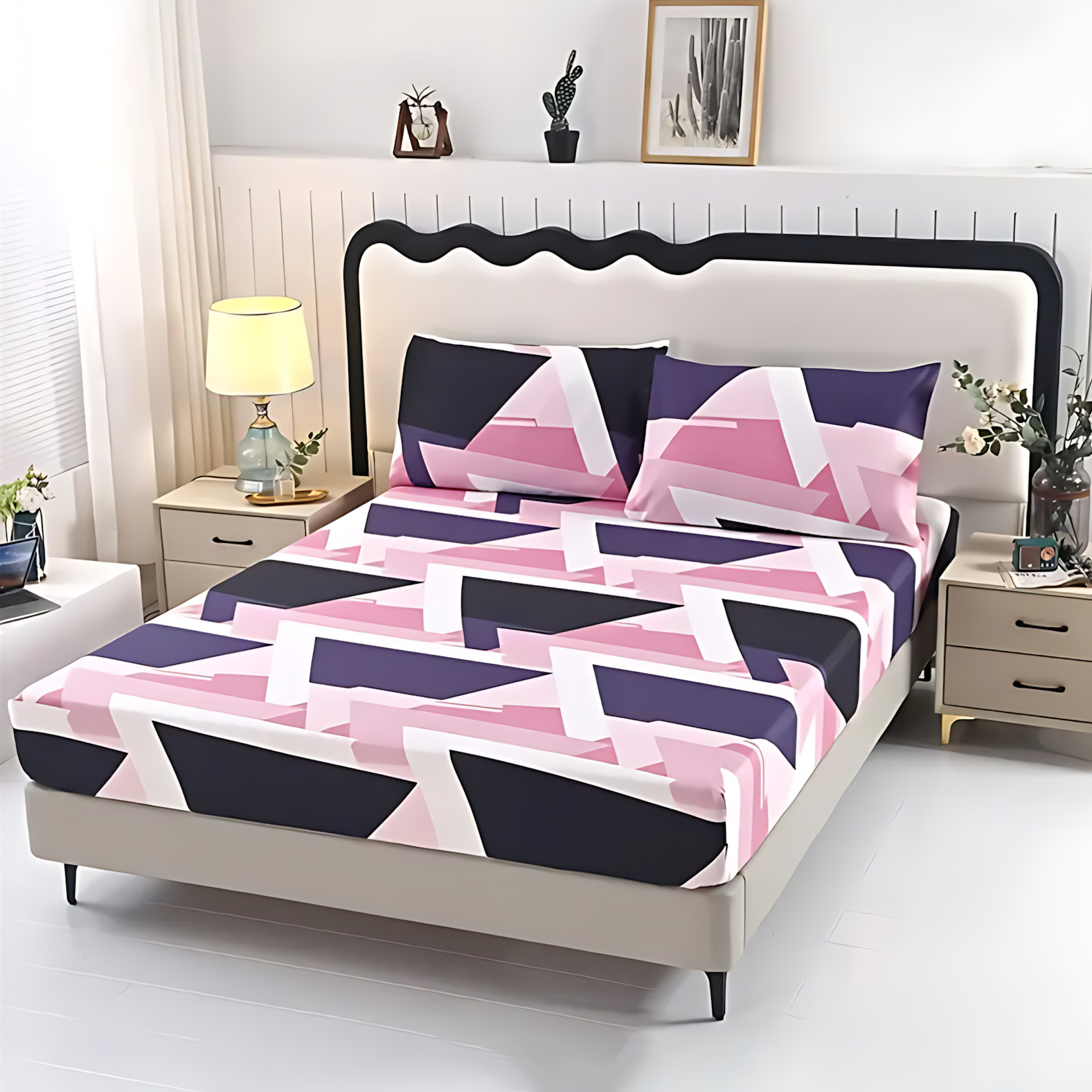 TEMU / JIT nuevo producto transfronterizo impresión geométrica 3D impresión digital cama gazah pillow set para hacer dibujos