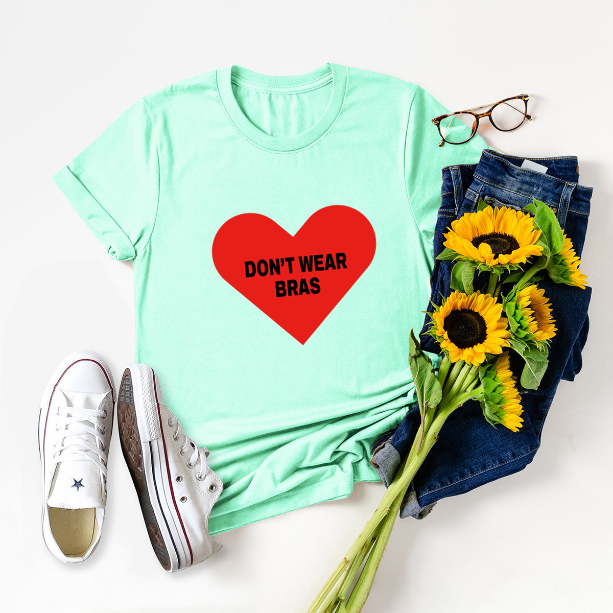 popular camiseta de algodón con estampado de corazón de amor NSSN40350