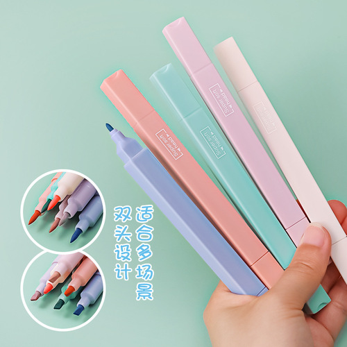 Qingyan series soft-head highlighter student marking painting double-headed marker eye-protecting large-capacity color marker pen