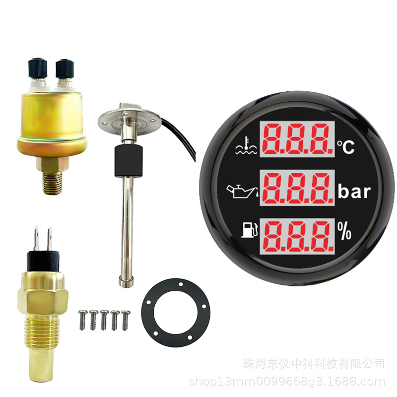 Cross-Border Hot-Selling 52mm Three-In-One Digital Display Meter Car Modified Truck Digital Display Meter Industrial Engineering Digital Display Meter