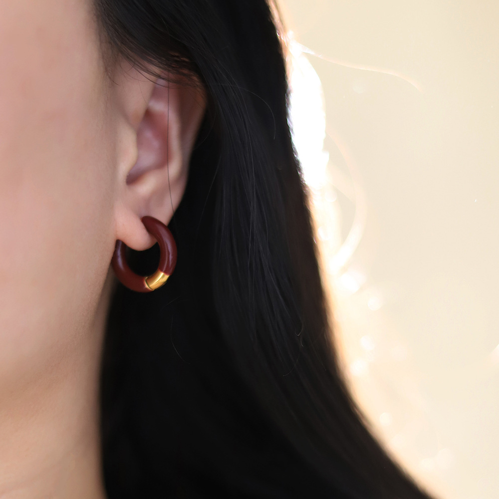 Fashion Round Titanium Steel Hoop Earrings 1 Pair