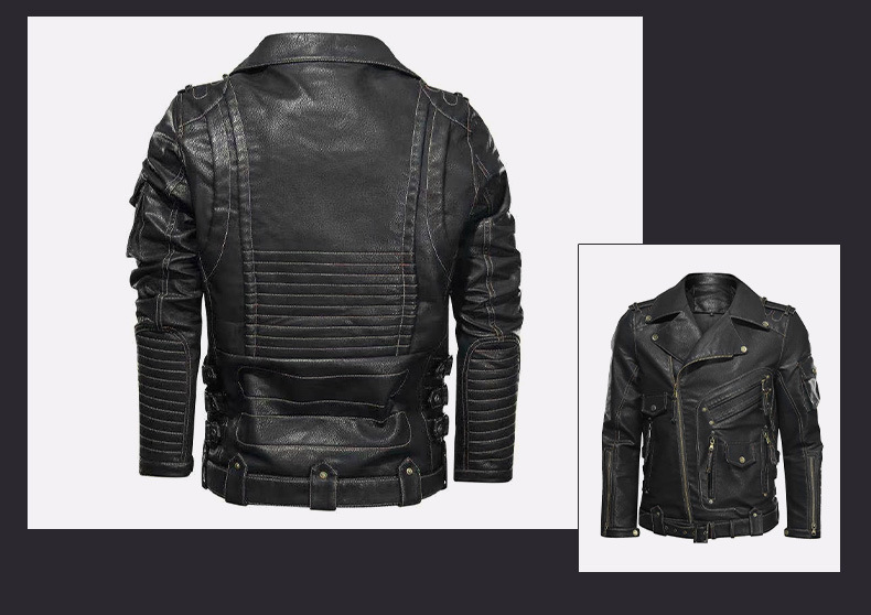 Men's Clothing PU leather jacket multi pocket zipper leather jacket men's autumn and winter punk jacket_voghion.com