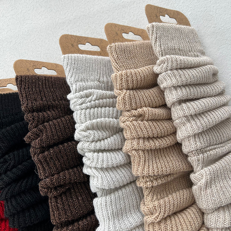 Le Marais layered socks, cashmere leg warmers, yoga socks, fine vertical strip calf socks, Korean version knitted foot covers, shiny silk