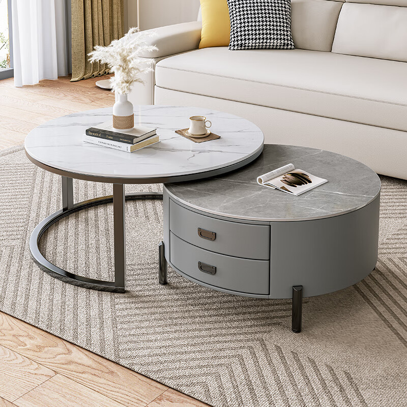 Mesa de centro de pizarra, extensible, estilo minimalista nórdico, para sala de estar, uso doméstico, mesa de centro redonda, modelo nuevo 2025, lujo ligero, apartamento pequeño, alta gama.