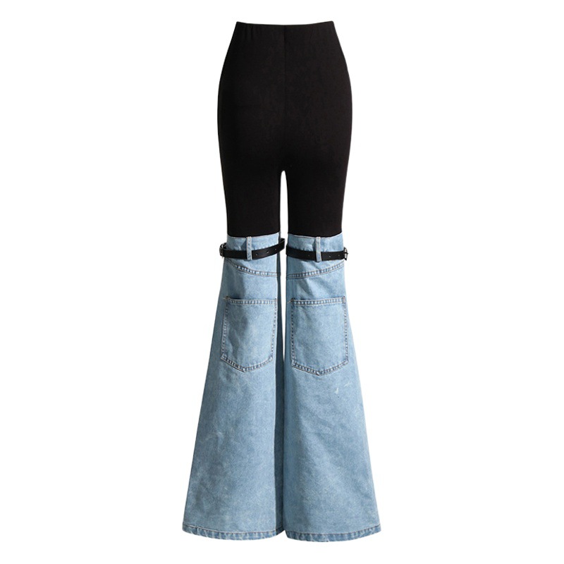 Pantalones casuales de mezclilla acampanados para mujer, estilo nicho con diseño de cintura elástica versátil, efecto adelgazante, nueva moda 2026 para primavera image 1