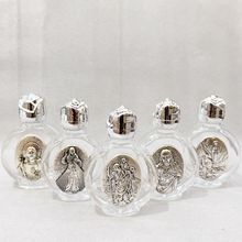 新款便携玫瑰花圣水瓶15ml洗礼水晶玻璃瓶合金浮雕水瓶容器摆件
