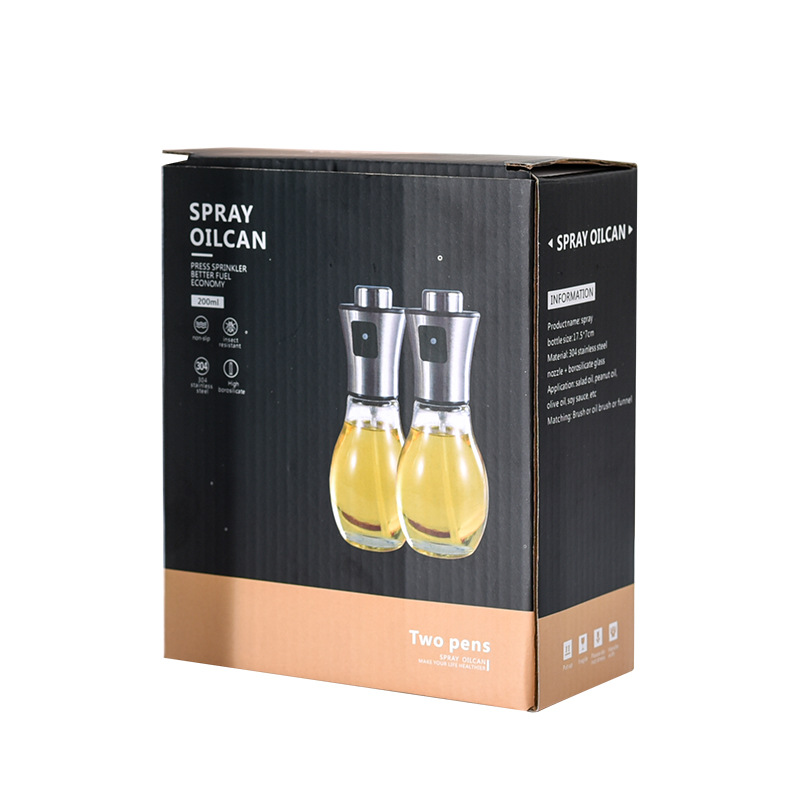 Caja de regalo de 2 piezas 304 de acero inoxidable aceite aerosol olla prensa tipo aceite botella de aceite al aire libre barbacoa hogar aceite olla botella de aceite