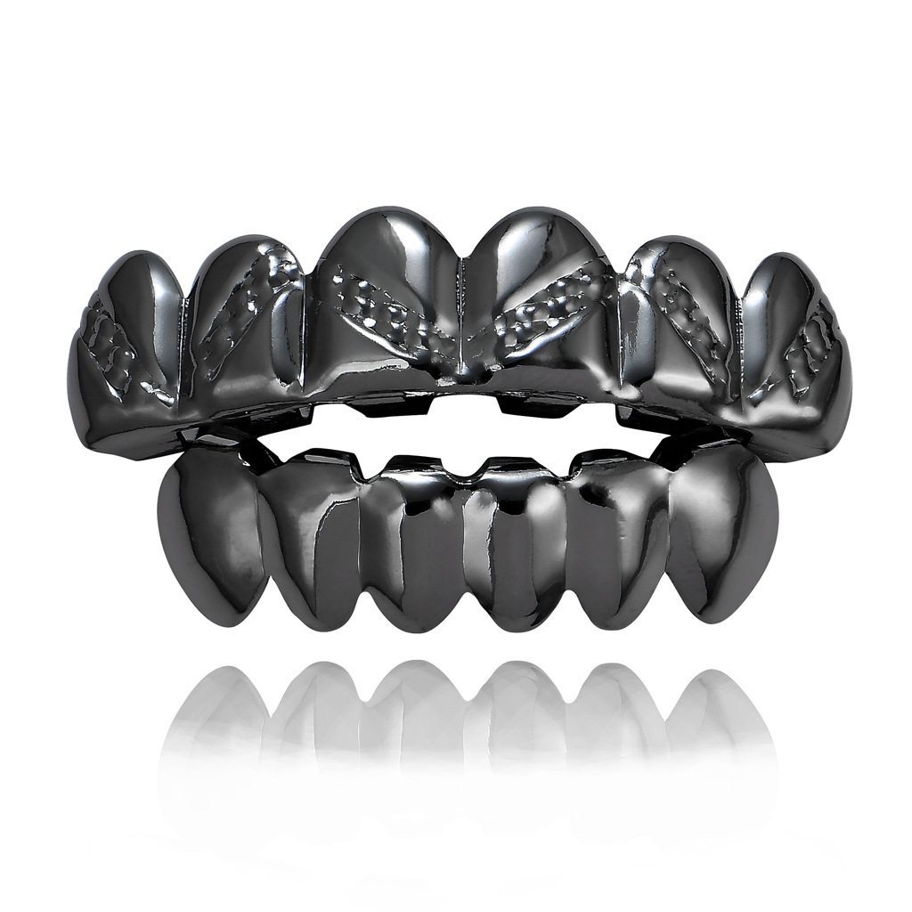Europeo y americano nuevo hip hop personas real chapado en oro tirantes cóncavo-convexo Plaid textura hip hop tirantes grandes dientes de oro