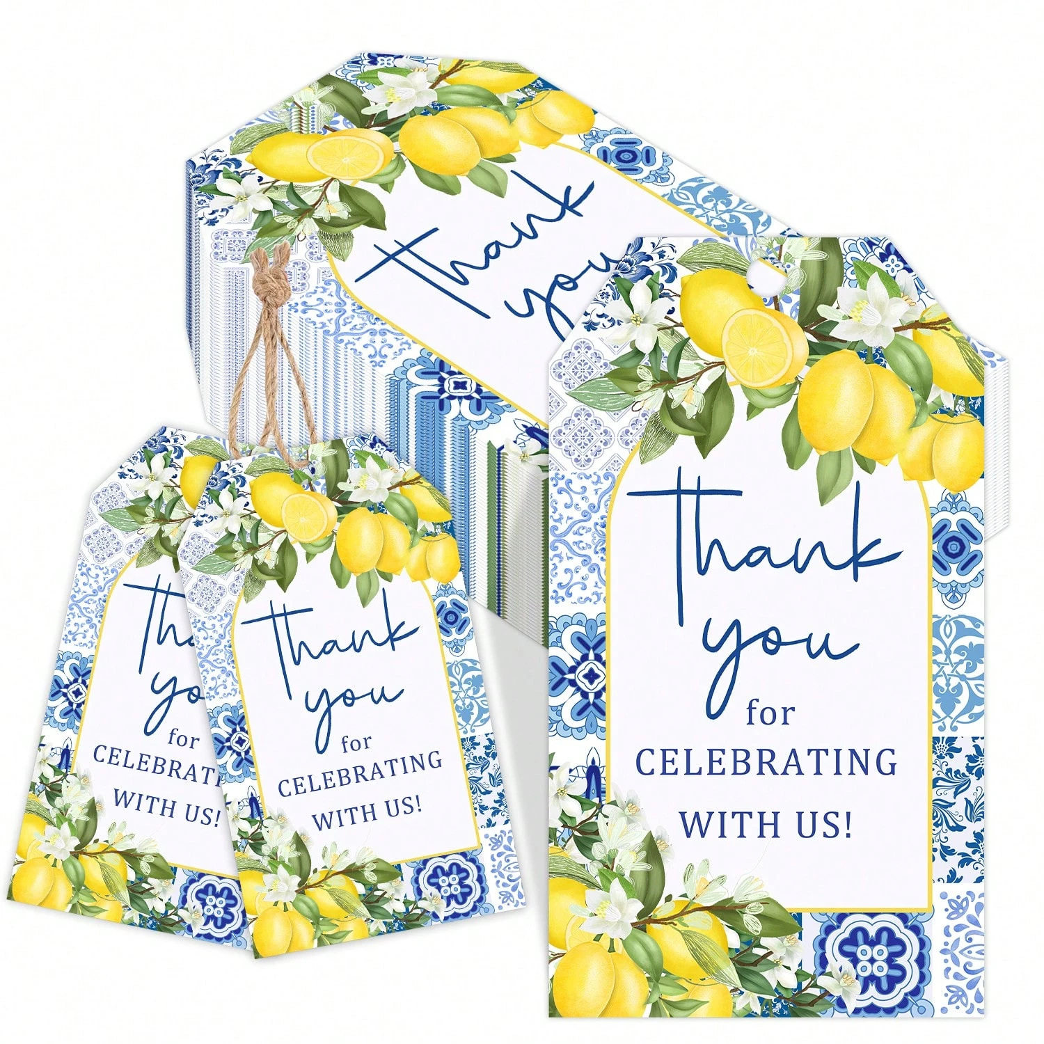 50件装柠檬感谢标签复古柠檬图案挂卡带绳子生日派对礼物装饰品