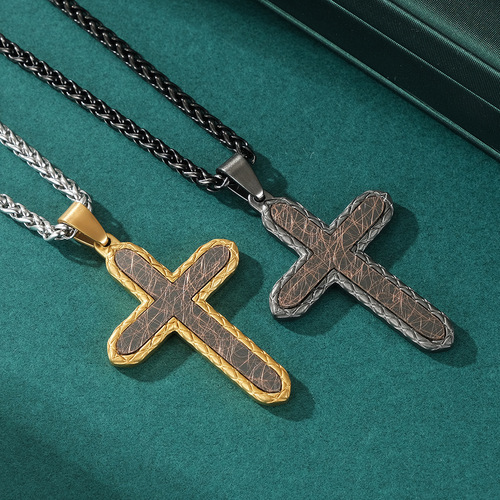 New original stamped prismatic inlaid antique pattern cross accessories men's two-color stainless steel two-color pendant