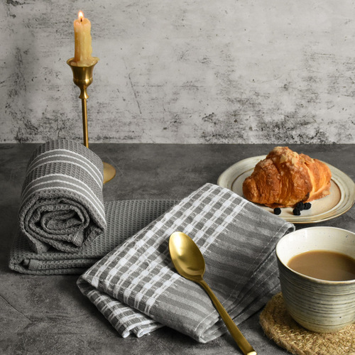 Cotton waffle gray tea towel napkin European and American hotel western restaurant napkin cloth home fabric kitchen towel