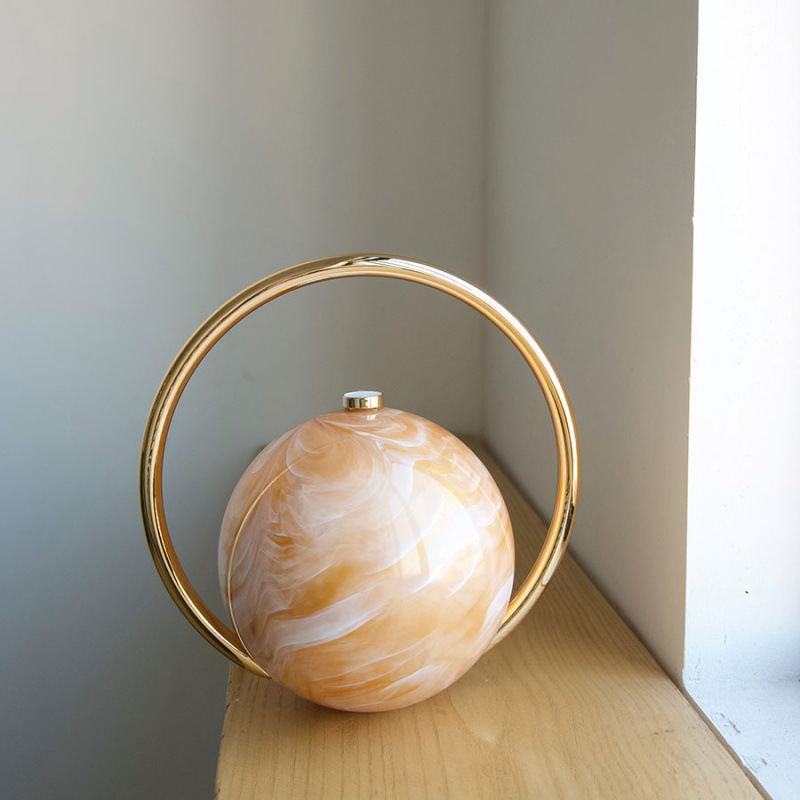 European and American High-End Tech-Style Handbag with Marble Pattern, New Spherical Evening Bag, Electroplated Simple Box Bag European and American High-End Tech-Style Handbag with Marble Pattern, New Spherical Evening Bag, Electroplated Simple Box Bag