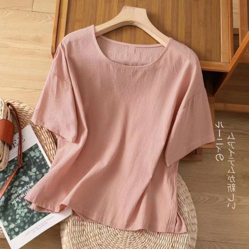 Laid-back Ramie Short Sleeve T-shirt for Women - Summer 2025, Mother's Day Edition - Loose-fitting, Cotton-Linen Blouse