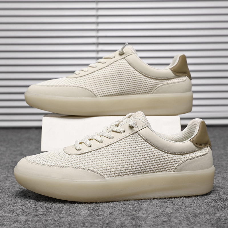 2025 Summer Men's New White Shoes, Breathable, Lightweight Casual Shoes, Retro British Style Sports Low-Top Mesh Shoes