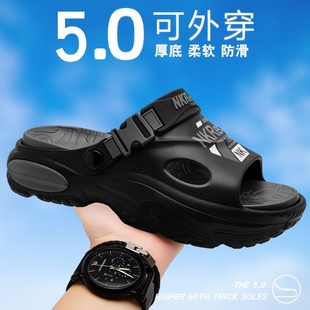 Slippers Men's 2025 New Summer Outdoor Wear Non-slip Shit-feeling Platform Sandals Outdoor Driving Dual-use Beach Sandals