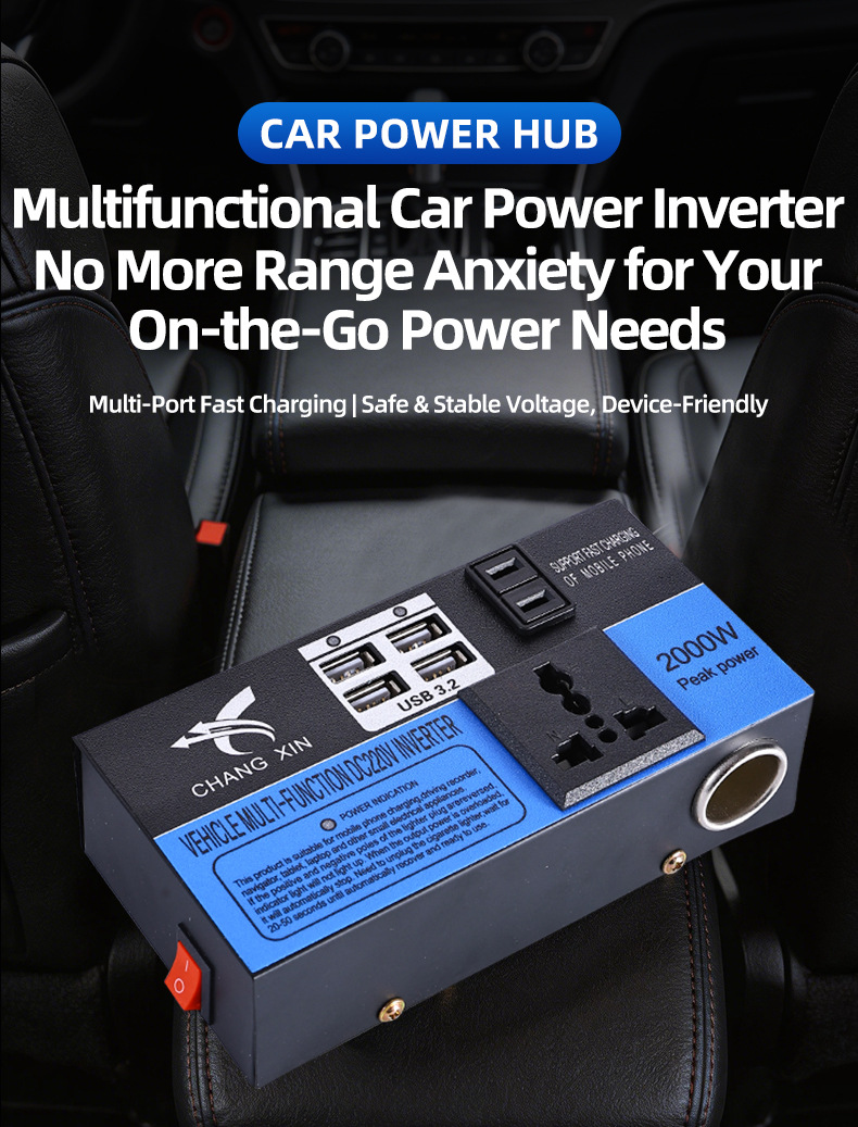 Car Inverter 12V/24V to 220V Multi-Function Converter for Cars and Trucks High-Power Socket Charger