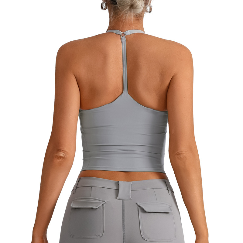Chaleco deportivo de fitness de comercio exterior europeo y americano transfronterizo para mujer con almohadilla para el pecho, hermosa espalda envuelta en el pecho, entrenamiento de yoga a prueba de golpes, top de cintura alta