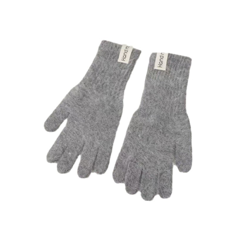 Insキャンディー色の長いタイプのウサギの毛の手袋の冬の女性の韓国版のメリヤスの純色は厚くて保温して防寒して5本の指に乗ります。