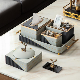 Light Luxury Ashtray Tissue Box Tray Set Model Room Living Room Coffee Table Ornaments Home Soft Decorations