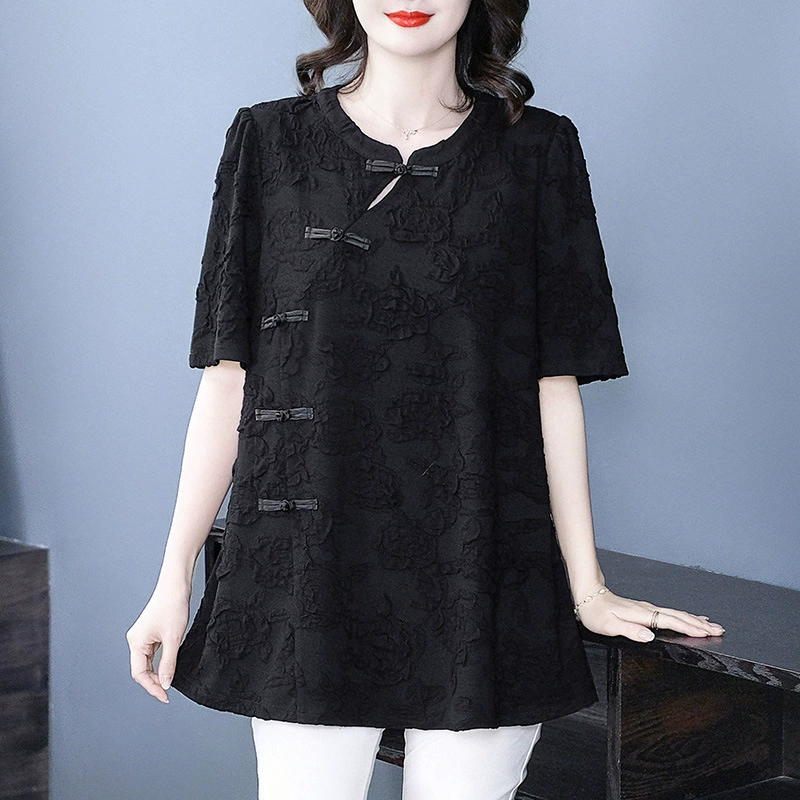 Новый летний новый китайский жаккард легкий и роскошный модный повседневный шифон рубашка топ средних лет мама женская одежда