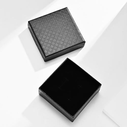 Titanium steel ring earring gift box with rhombus grid pattern black paper packaging box, pendant set jewelry box