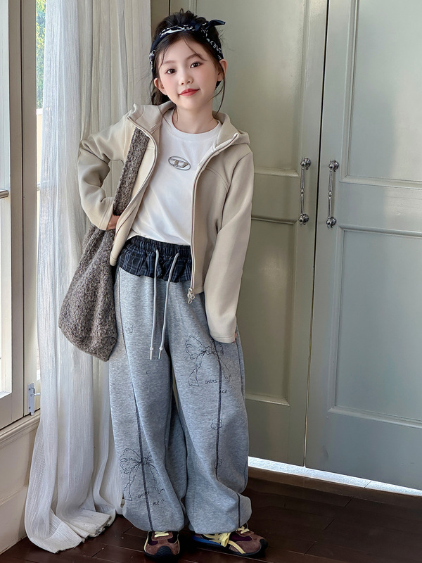 女童秋季外套套装2025新款女大童双面德绒连帽上衣儿童卫裤两件套|undefined