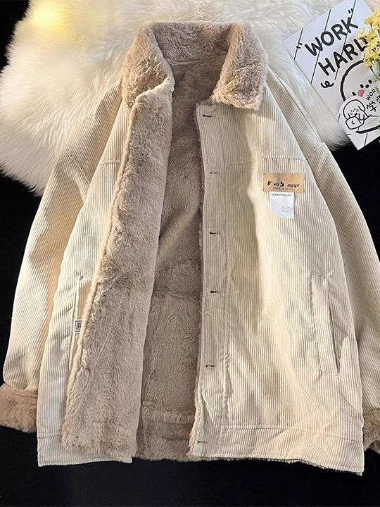 Etiqueta de pana moda hombre tendencia de invierno hombre solapa chaqueta acolchada de algodón suelta marca de moda japonesa chaqueta de pareja chaqueta