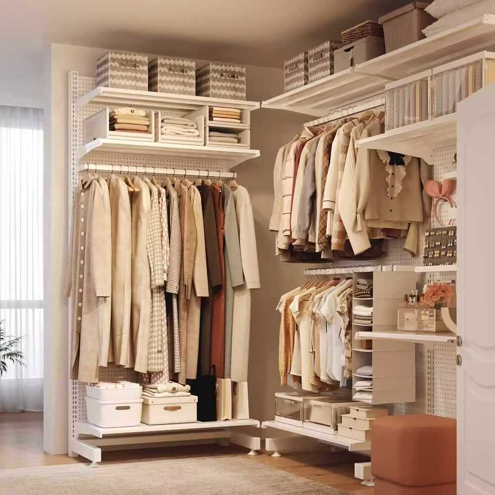 Hole Hole Wardrobe piso abierto guardarropa almacenamiento dormitorio de chicas estante de metal simple estante de almacenamiento