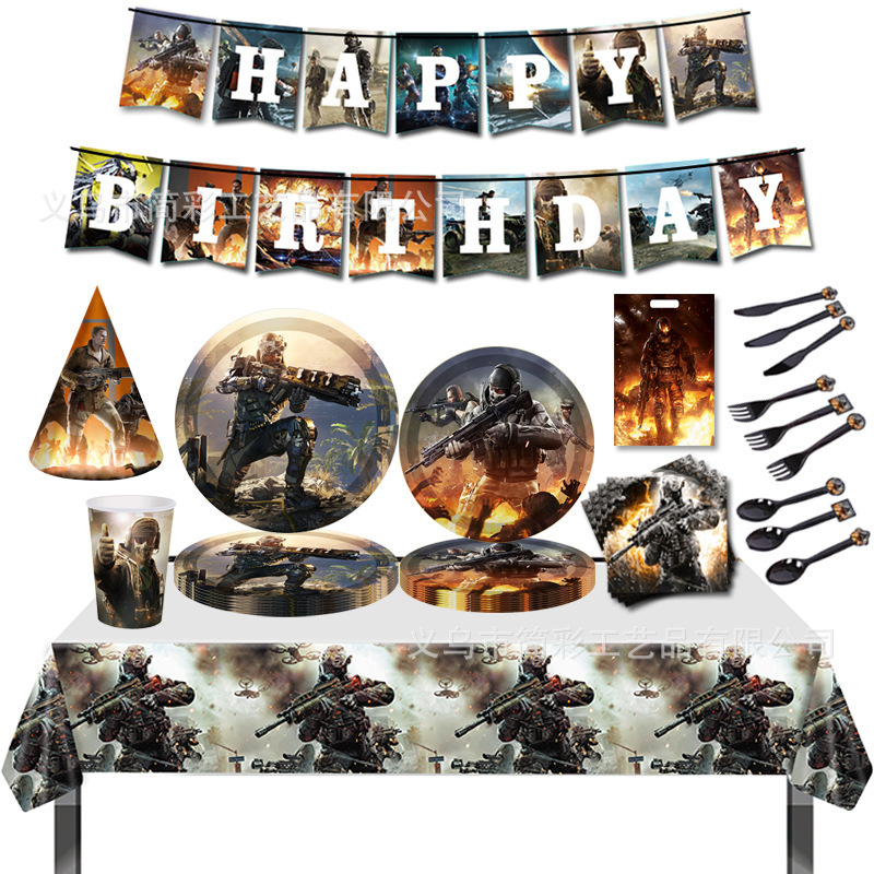Spot Call of Duty Theme Party Kidsren's Birthday Party Decoration Paper Cup Paper Plate Tablecloth Banner Tableware Set Spot Call of Duty Theme Party Kidsren's Birthday Party Decoration Paper Cup Paper Plate Tablecloth Banner Tableware Set
