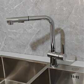 外贸跨境低压龙头小厨宝热水器厨房龙头抽拉旋转冷热双出水菜盆水