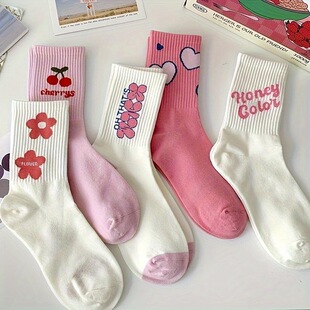 M 43974 Pink Heart Socks Sweet Cute Girl ��ɫ������Ͳ�m