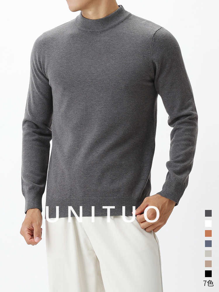 Otoño y invierno nuevo cuello medio alto con suéter de lana para hombre perezoso, delgado y cálido con camiseta de punto para hombre