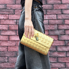 2024新款百搭編織包牛皮高級感宴會搭配手拿包斜跨包單肩女包