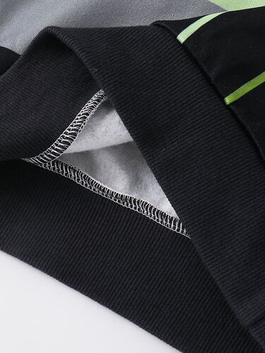 Cross-border INS small and medium-sized children, boys and babies, spring and autumn, fleece hooded, contrasting color, long-sleeved shirt, trousers, casual suit, trendy