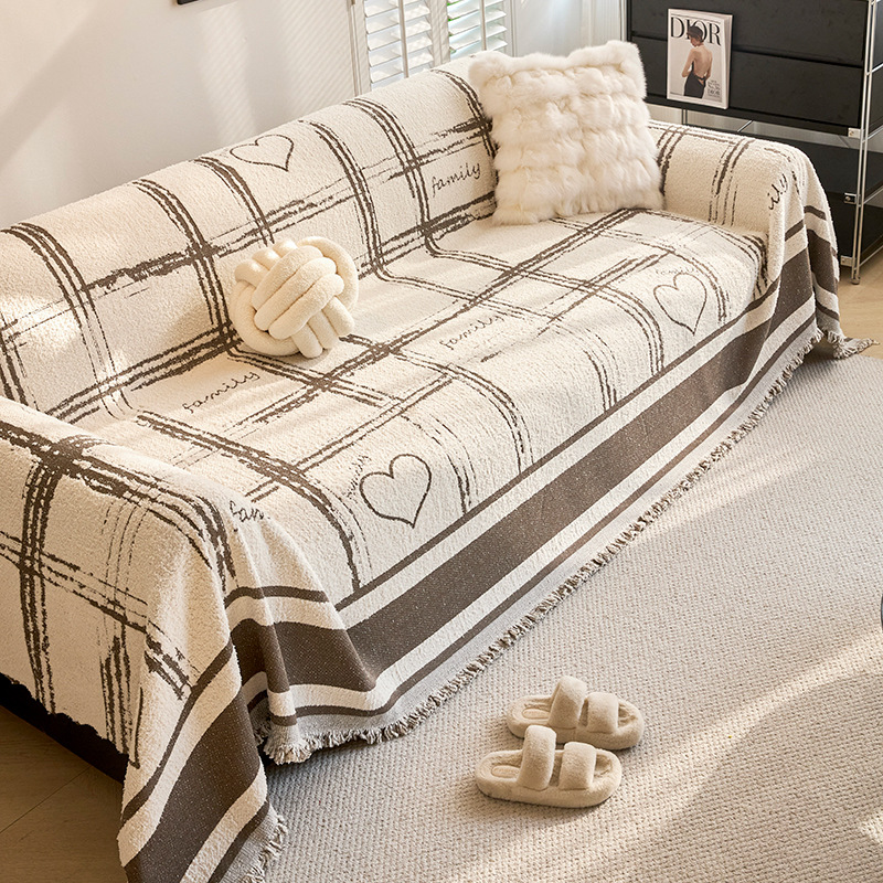 Líneas simples de cordero sofá cubierta tela de peluche toalla de sofá antideslizante anti-sucio anti-gato agarrar una pieza de cubierta completa
