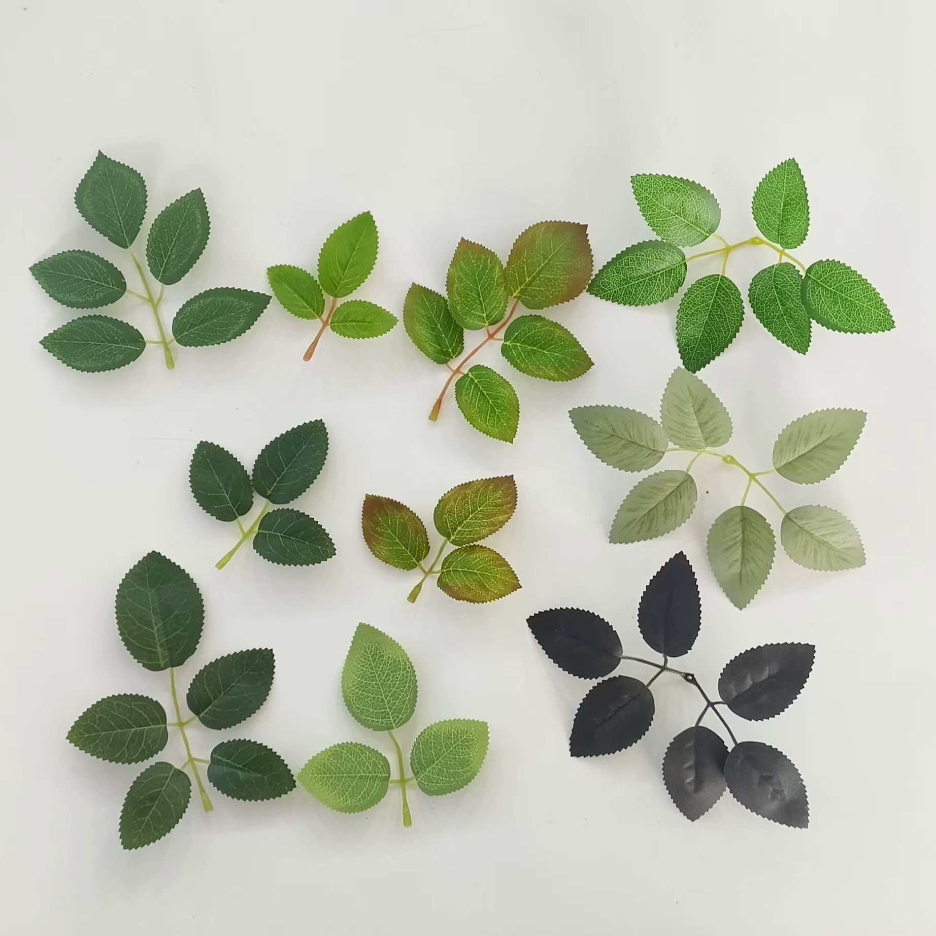 Factory green leaves artificial plant with 3-prong 5-prong 6-prong rose leaf artificial plant accessory rose leaf