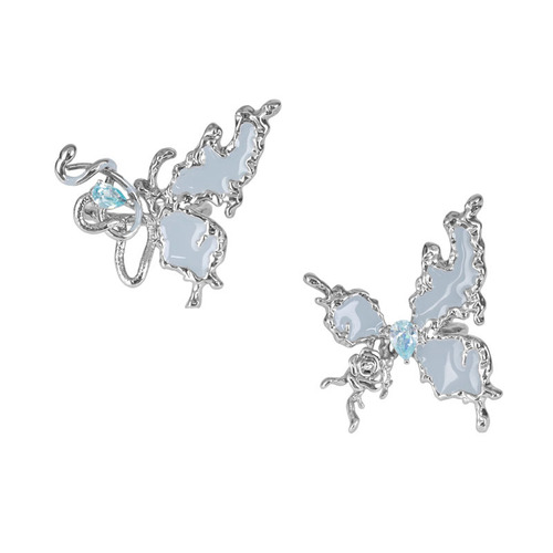 Foggy Blue Butterfly Snake Rose Open Ring for Women, Personality Light Luxury Punk Diamond Inlay Unique Light Luxury High-End Ring
