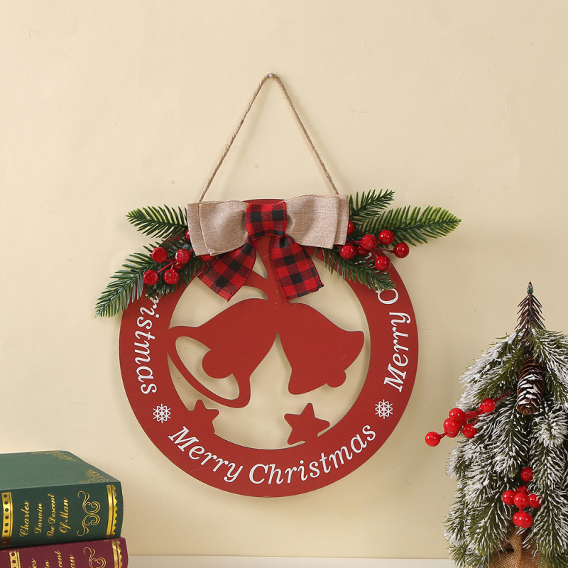 クリスマスフロントドア木製タグガーランドメリークリスマスサイン装飾バッファローチェック柄吊り下げドアプレート|undefined