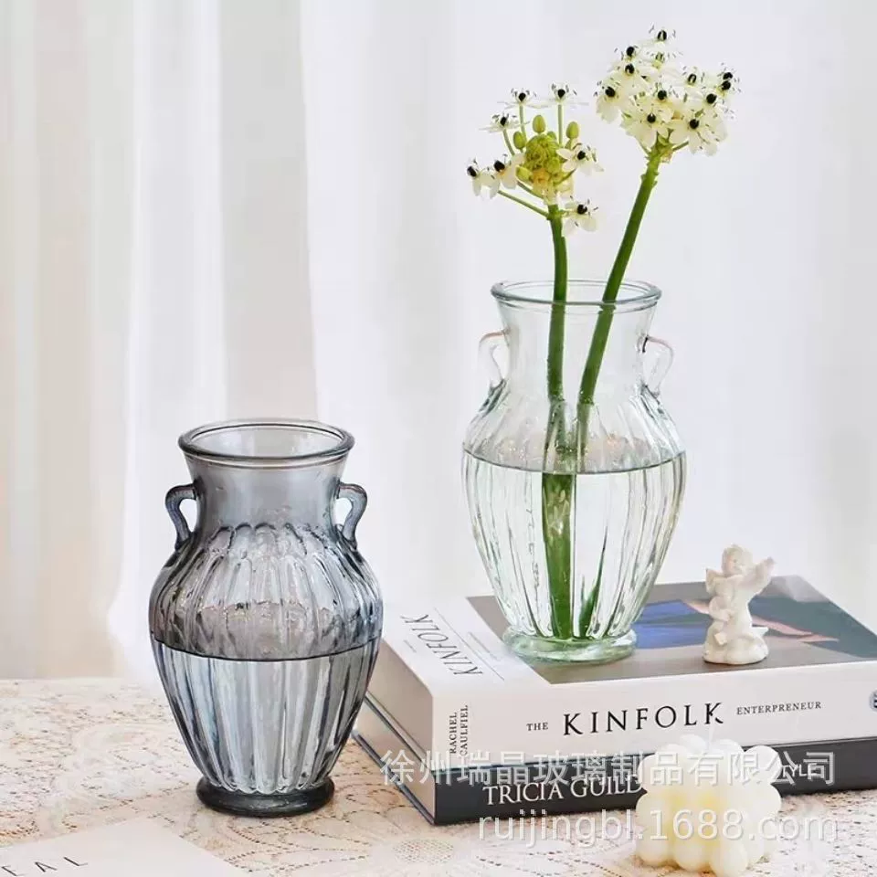 Прозрачная стеклянная ваза в Европейском стиле, украшения, ваза для гостиной, креативная бинауральная Цветная декоративная бутылка, стеклянная бутылка, цветочный орнамент