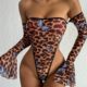 Sexy Underwear Leopard Print Tube Top Long Sleeve Crotch Open Body Clothes Sexy Pure Desire Passion Temptation Free from Dead Water suit