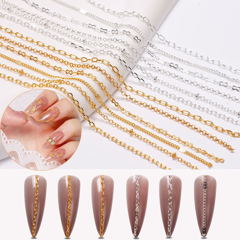 Cadena de uñas popular transfronteriza 12 rejilla joyería diamante en forma especial nueva aleación decoración de uñas Cadena de uñas decoración de metal