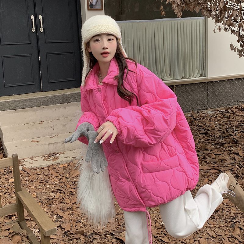 菱格綿服女2023新型韓国版冬服レトロ大サイズコートパン服ゆったり内底羊毛女