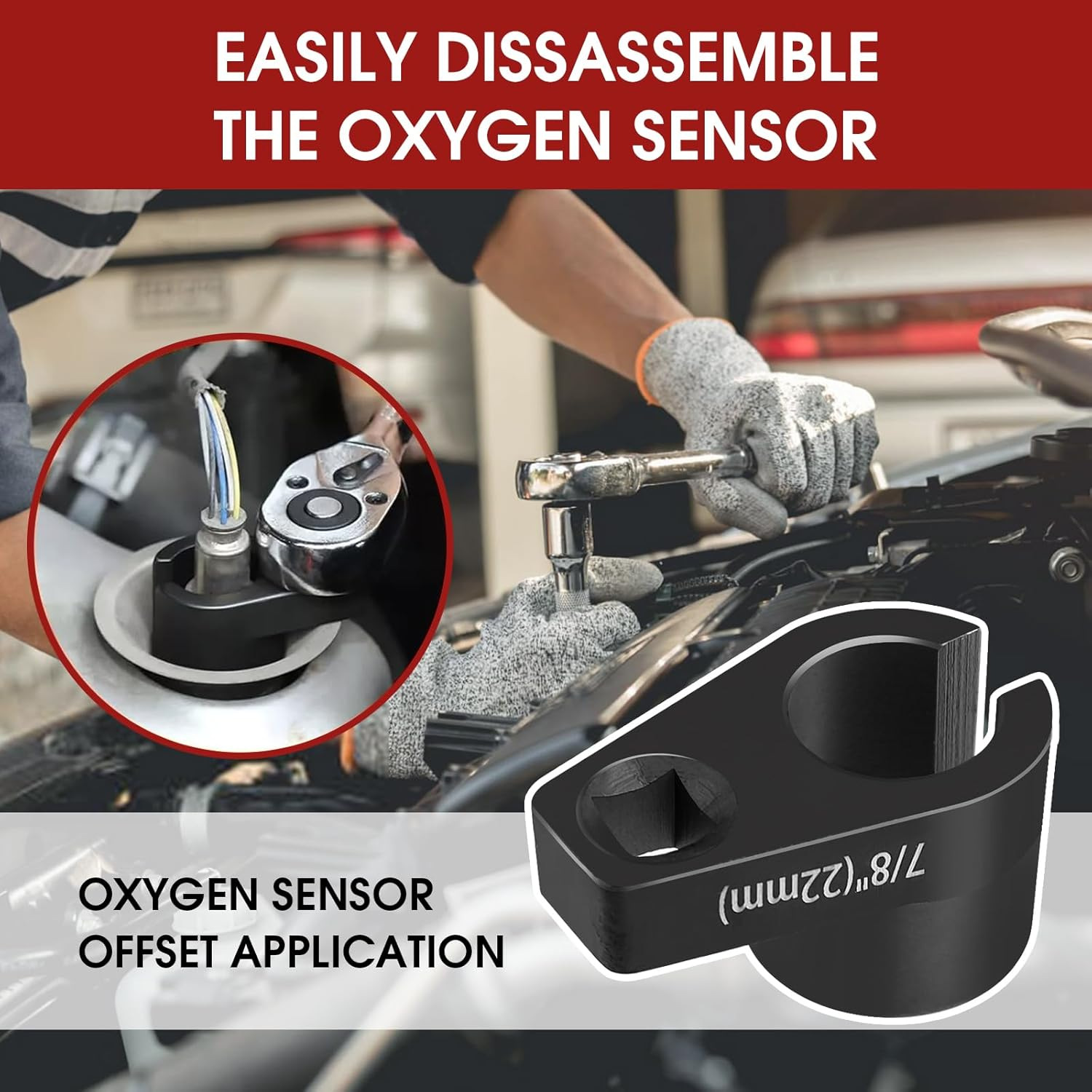 7-Piece Set of Japanese and European Style Oxygen-Sensitive Wrenches with Oxygen Sensor Socket and Oxygen Sensor Removal Tool Made of Chrome Vanadium Steel