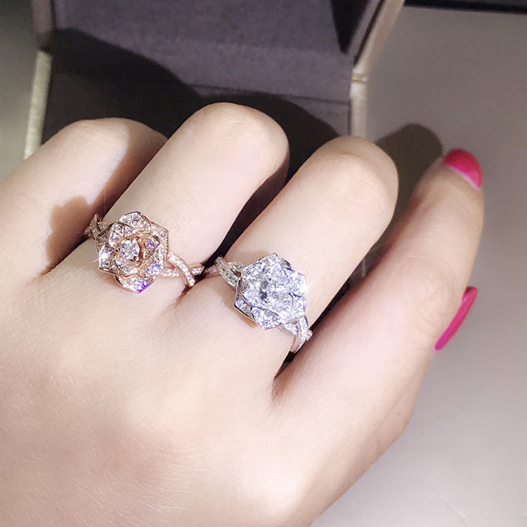 30g Weight Zircon Inlay Material Rings Classification 1 Piece Quantity Glam Flower Copper Plating Inlay Zircon 18k Gold Plated Rings