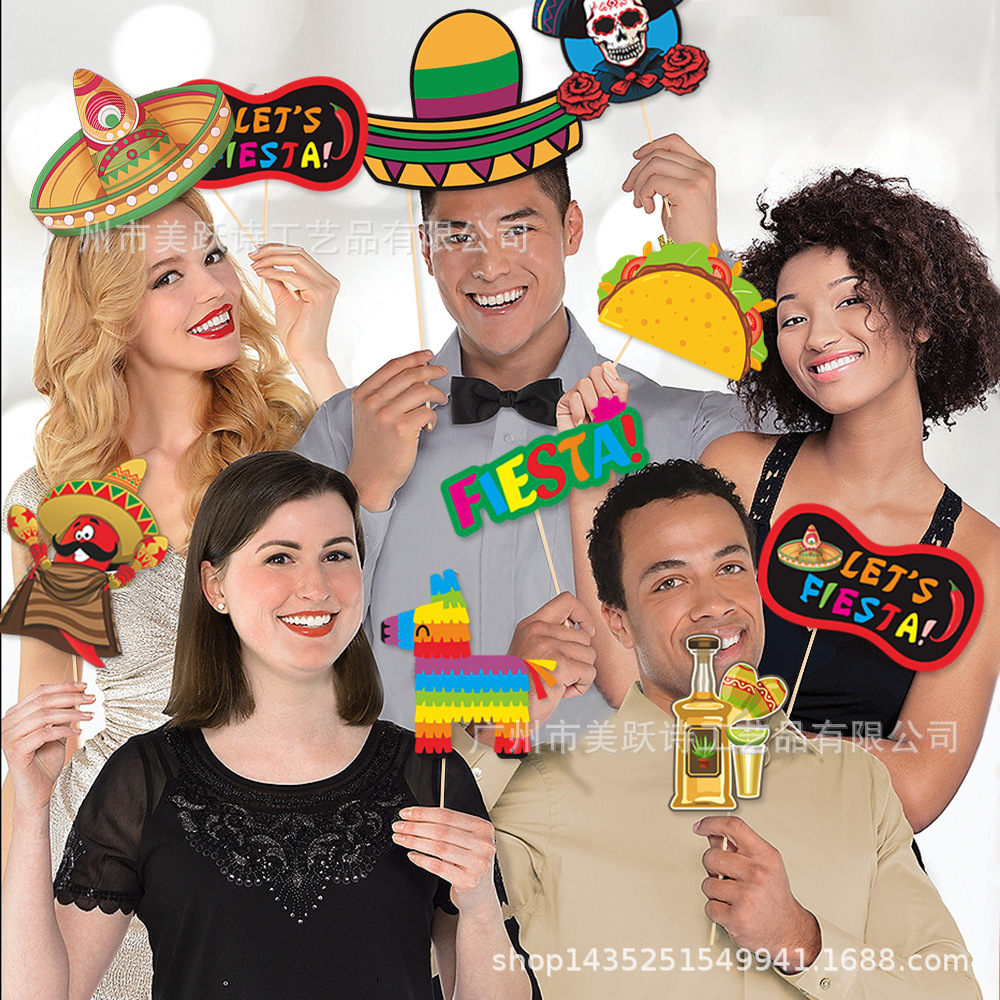 Transfronterizo nuevo 24 piezas México Día de los muertos divertido foto apoyos fantasma Festival decoración del partido máscara del cráneo